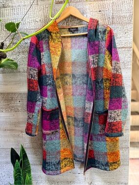 Papillon | Multicolour Knit Boho Hooded Long Zip Sweater/Coatigan - Women's S